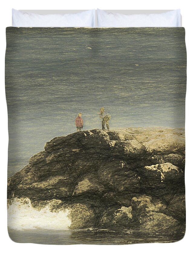 Photo Painting Duvet Cover featuring the photograph A Dull Day at Burns Beach, Western Australia by Elaine Teague