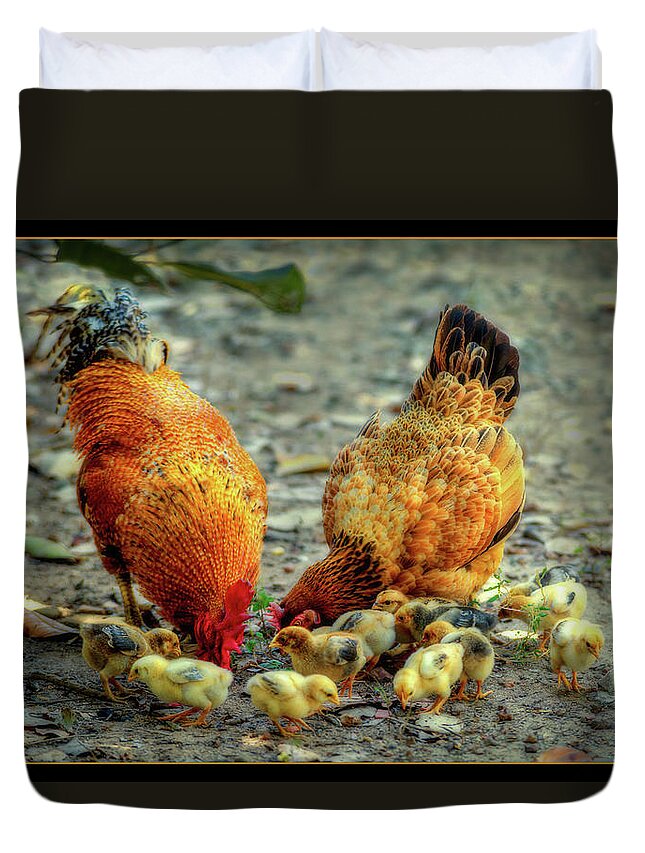 Family Duvet Cover featuring the digital art A Family of Chickens by Cindy Collier Harris