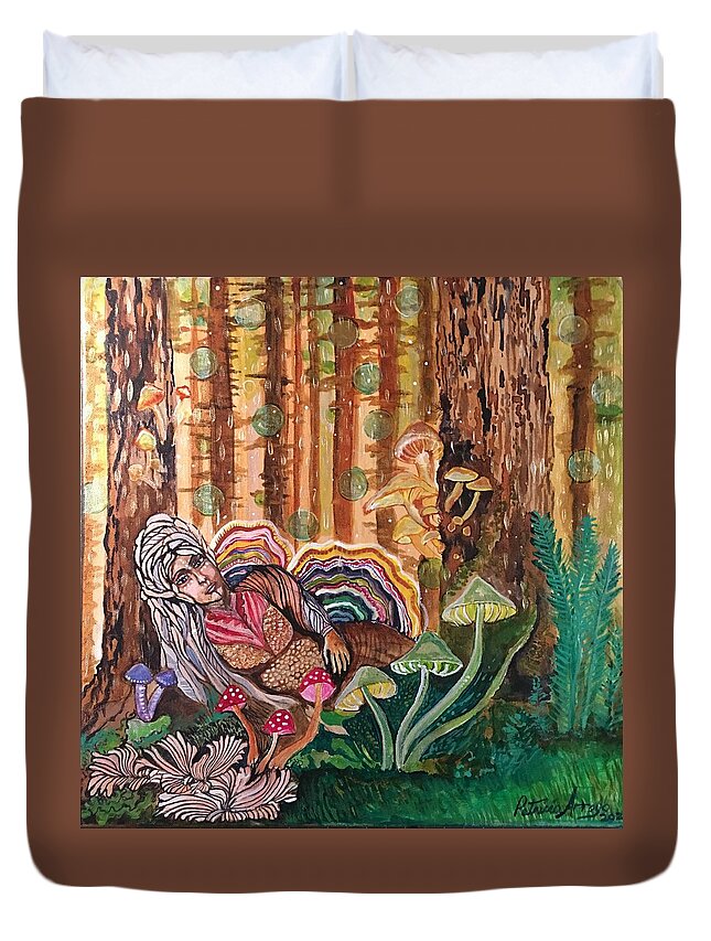 Acrylics Duvet Cover featuring the painting A forest dream by Patricia Arroyo