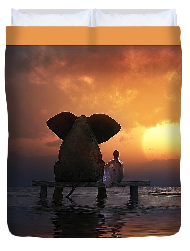 Elephant Duvet Cover featuring the digital art A Friend Indeed by Claudia McKinney