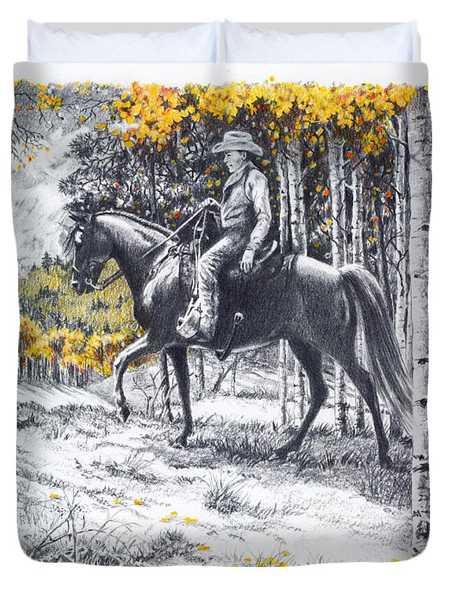 Aspen Duvet Cover featuring the drawing A Golden Opportunity by Jill Westbrook