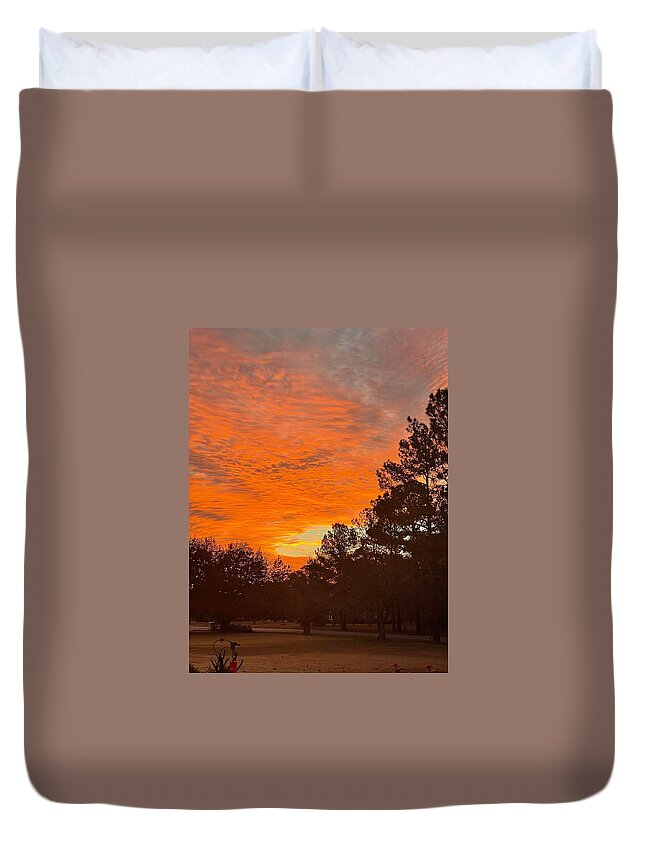 Sunrise Duvet Cover featuring the photograph A Golden sky over Georgia by Rusty Adams and AJ Martens