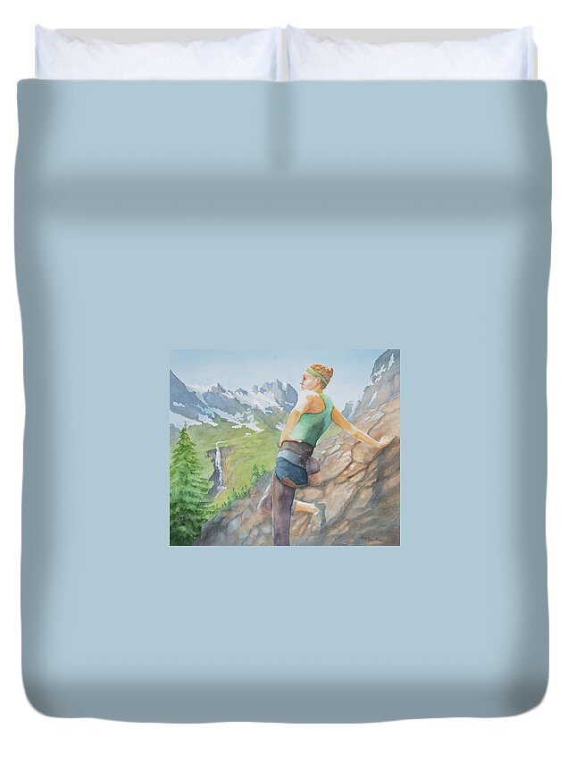 Watercolor Duvet Cover featuring the painting A Good Day for Climbing in the Alps by George Harth