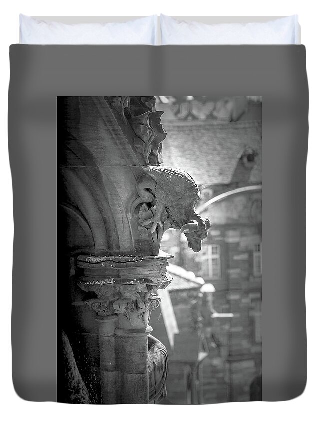 Architecture Duvet Cover featuring the photograph A Grotesque in Strasbourg - 1 by W Chris Fooshee