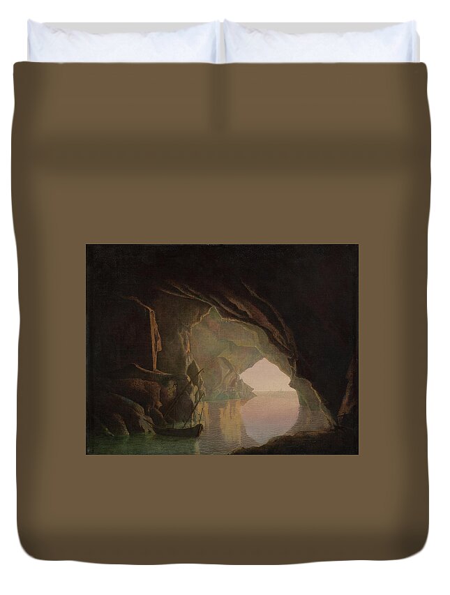  18th Century Art Duvet Cover featuring the painting A Grotto in the Gulf of Salerno, Sunset by Joseph Wright