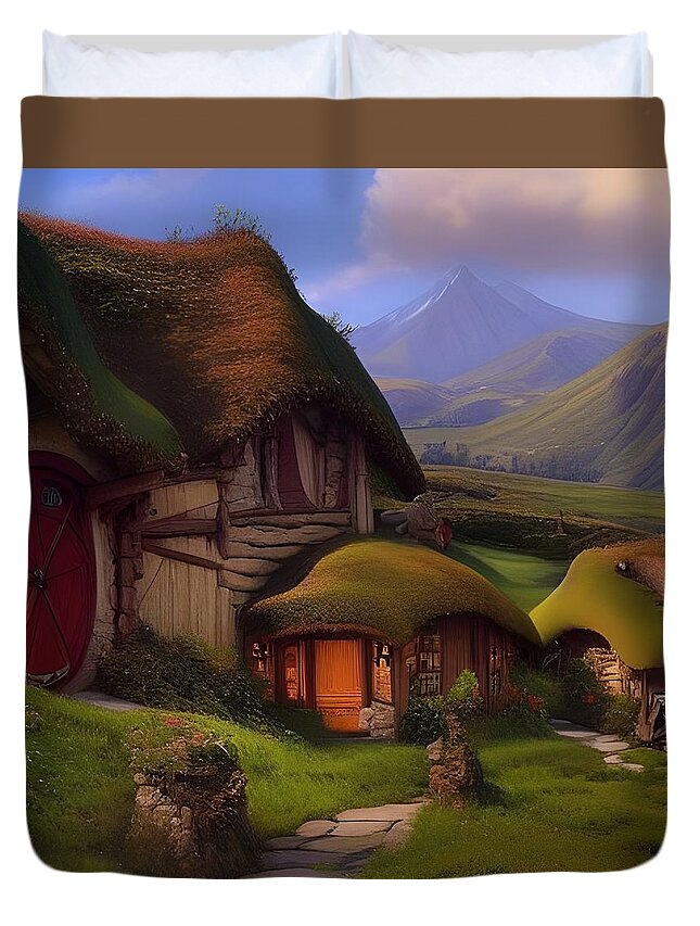Hobbits Duvet Cover featuring the digital art A Hobbits Home by Angela Hobbs