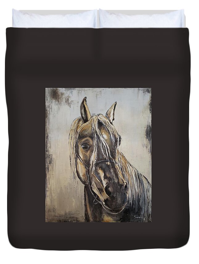 Palomino Duvet Cover featuring the painting A horse with personality by Sunel De Lange