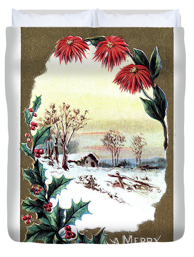 Holly Duvet Cover featuring the digital art A House In The Country With Snow. by Pete Klinger