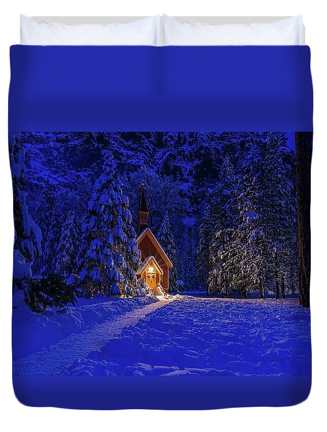Yosemite Duvet Cover featuring the photograph A Jewel in the Night by Mike Ronnebeck