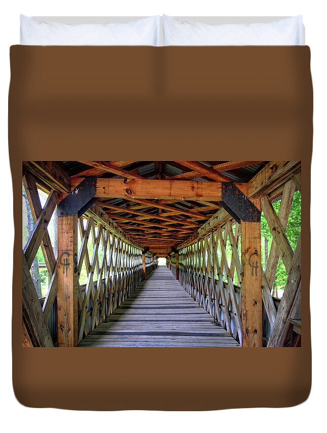 Bridge Duvet Cover featuring the photograph A Look Down the Bridge by George Taylor