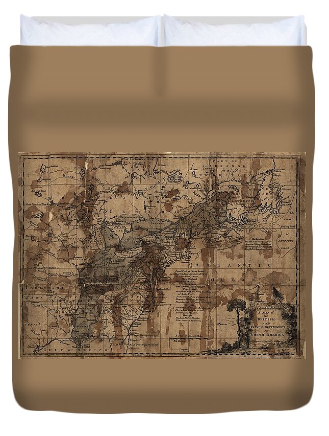Map Duvet Cover featuring the painting A map of the British and French settlements in North America. LOC 73694933 by MotionAge Designs