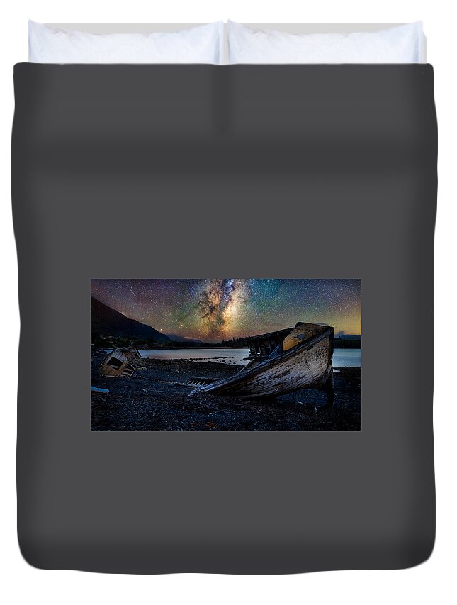 Craig Duvet Cover featuring the photograph A Milkyway Boat wreck by Bradley Morris