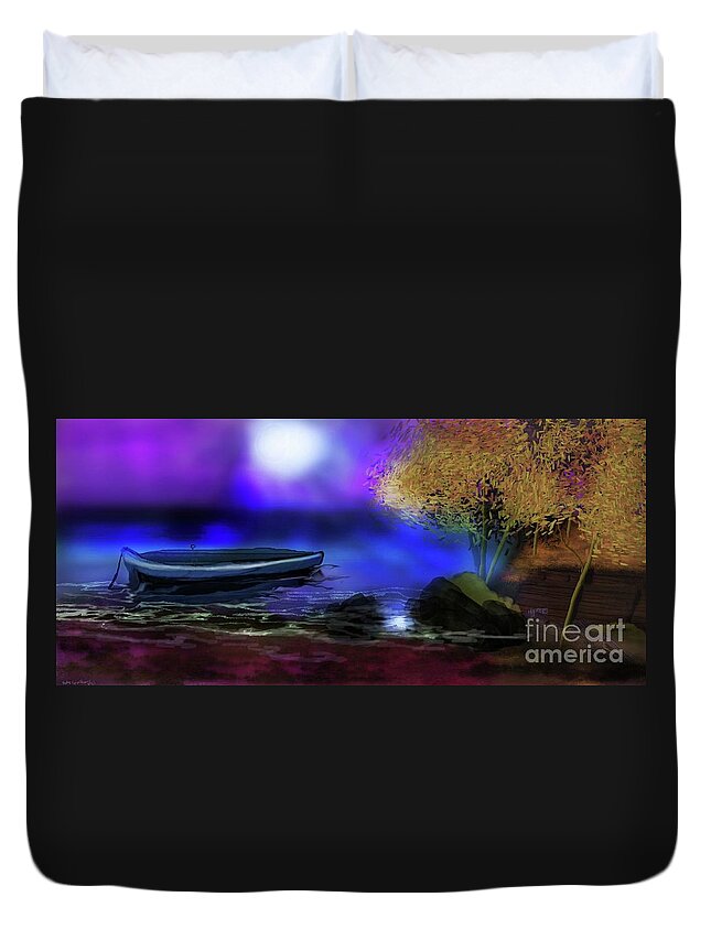 Lake Duvet Cover featuring the digital art A Moon Night so Bright by Julie Grimshaw