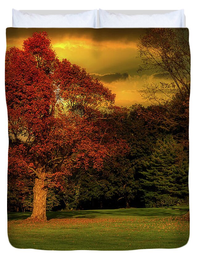 Connecticut Duvet Cover featuring the photograph A New England Autumn Sunset by Mountain Dreams