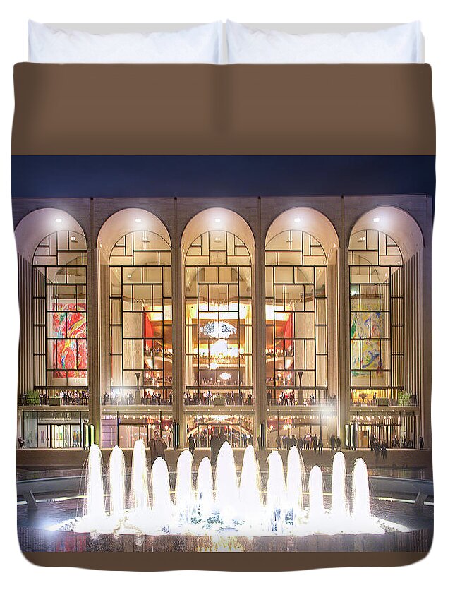 Lincoln Center Duvet Cover featuring the photograph A Night at Lincoln Center by Mark Andrew Thomas