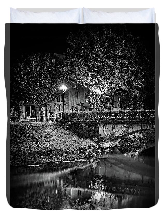 Scene Duvet Cover featuring the photograph A night corner bnw by The P