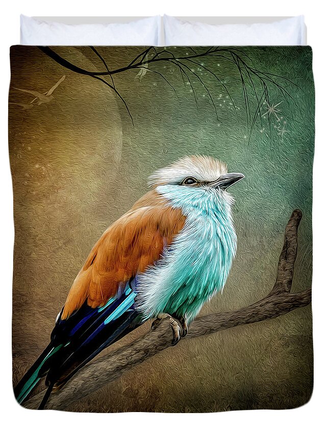 Bird Duvet Cover featuring the digital art A Pause in Time by Maggy Pease