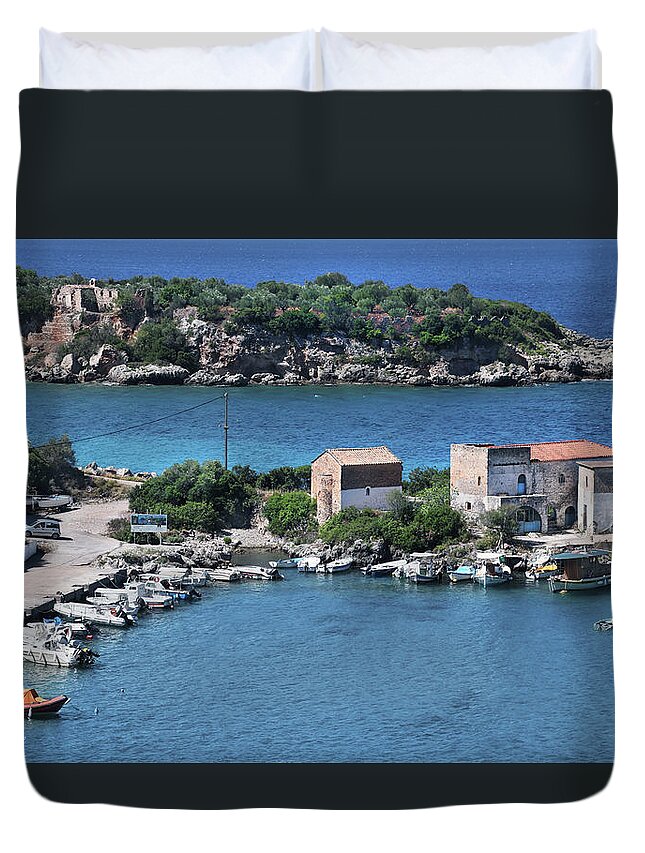 Water Duvet Cover featuring the photograph A Postcard from Greece by Aleksander Rotner