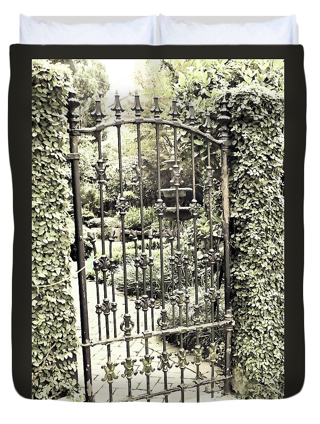 Savannah Duvet Cover featuring the photograph A Private Garden Savannah, Georgia by Theresa Fairchild