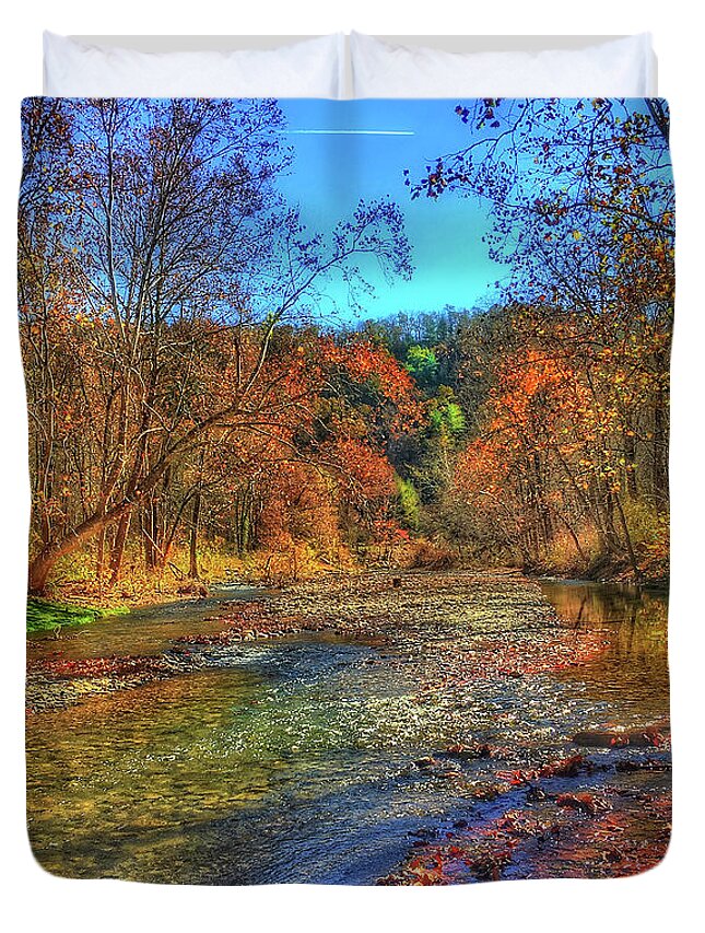 Photo Duvet Cover featuring the photograph A River in Fall by Anthony M Davis