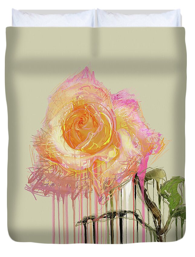 Rose Duvet Cover featuring the mixed media A Rose By Any Other Name - Cream by BFA Prints