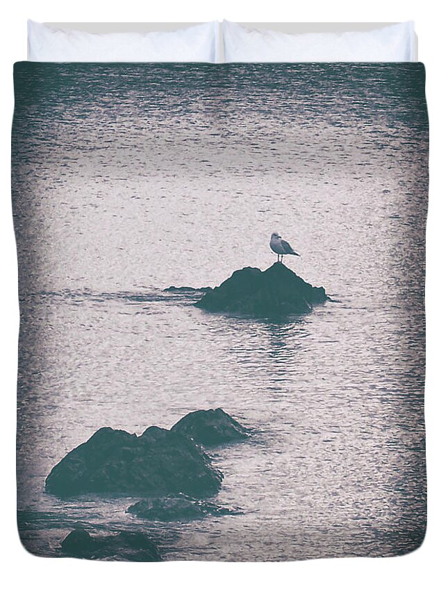 Vintage Duvet Cover featuring the photograph A Seagull Rests by Phil Perkins