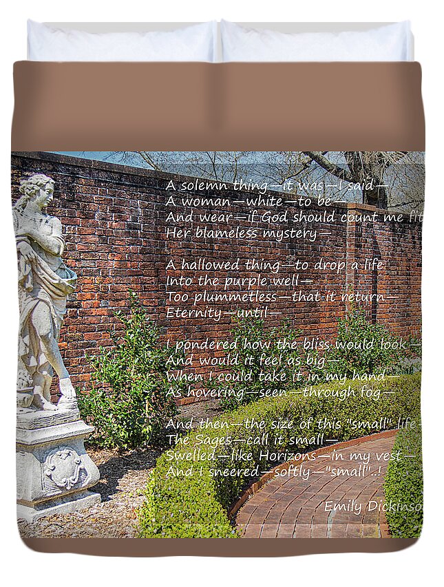 Emily Dickinson Duvet Cover featuring the photograph A Solemn Thing - Poem and Photograph by Bob Decker