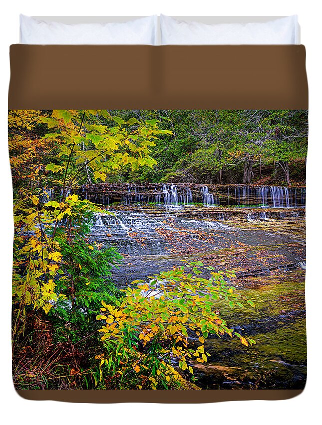 Autrain Falls Duvet Cover featuring the photograph A Special Place by Peg Runyan