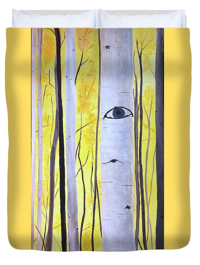 Aspens Duvet Cover featuring the mixed media A Stand of Aspen by Kate Conaboy