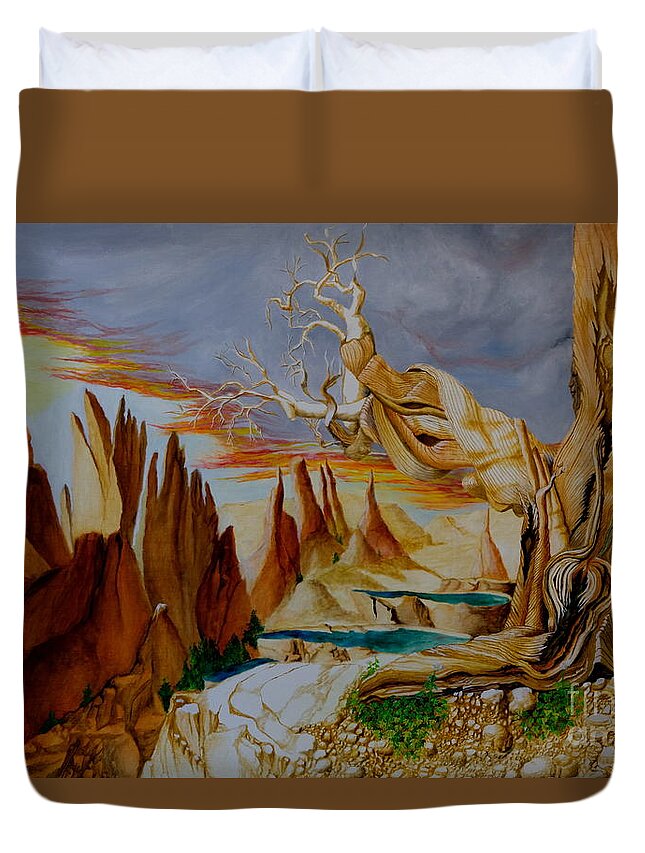 Tree Duvet Cover featuring the painting A Step Above by Richard Dotson