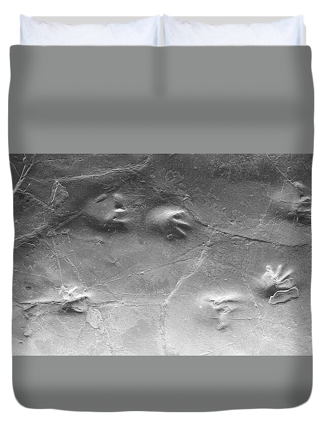Amphibian Duvet Cover featuring the photograph A stone book by Karine GADRE