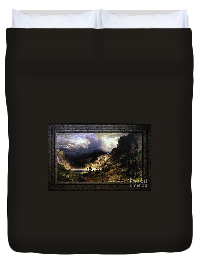 A Storm In The Rocky Mountains Duvet Cover featuring the painting A Storm in the Rocky Mountains, Mt. Rosalie by Albert Bierstadt Classical Fine Art Old Masters Repro by Rolando Burbon