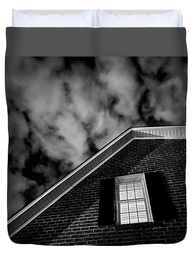 House Duvet Cover featuring the photograph A Strange Thursday Night at Home BW by Lee Darnell