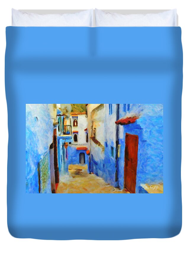 Morocco Street Duvet Cover featuring the painting A Street in Morocco by Chris Armytage