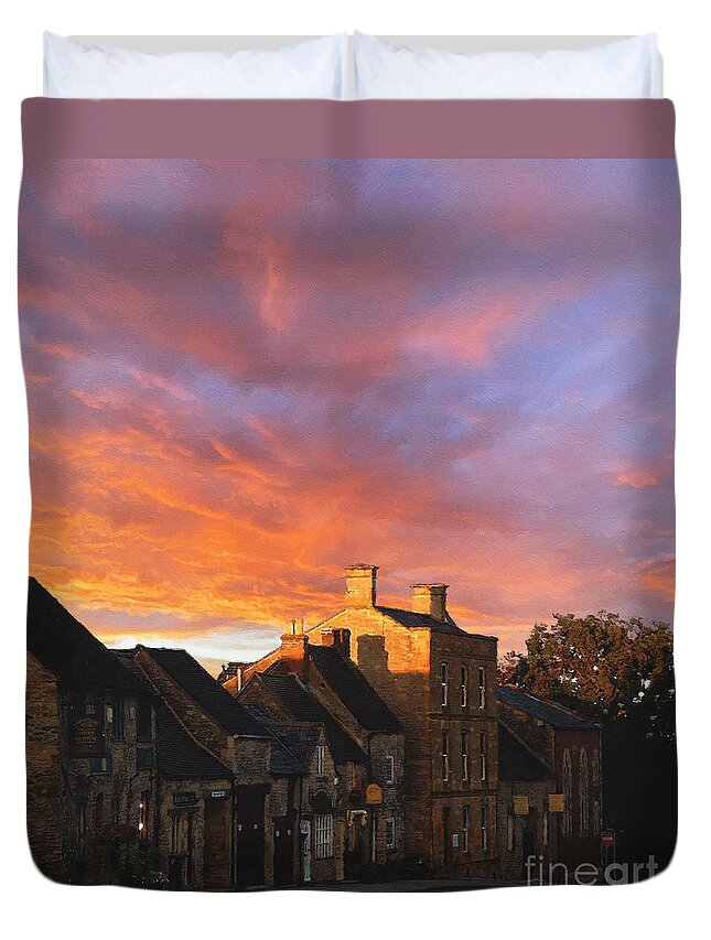 The Cotswolds Duvet Cover featuring the photograph A Street in Stow at Sunset by Brian Watt