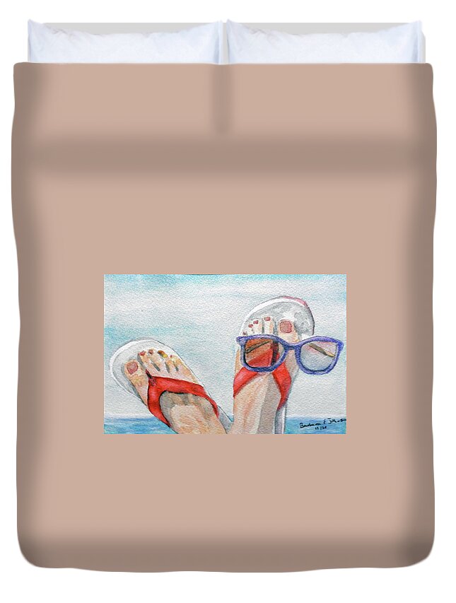 Sandals Duvet Cover featuring the painting A Token Foot by Barbara F Johnson
