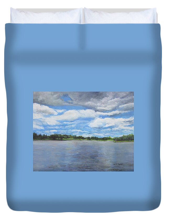 Painting Duvet Cover featuring the painting A View on the Maurice River by Paula Pagliughi