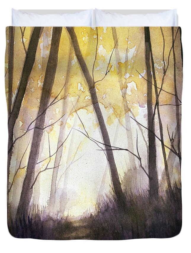 Comforting Duvet Cover featuring the painting A Walk in the Woods by Rebecca Davis