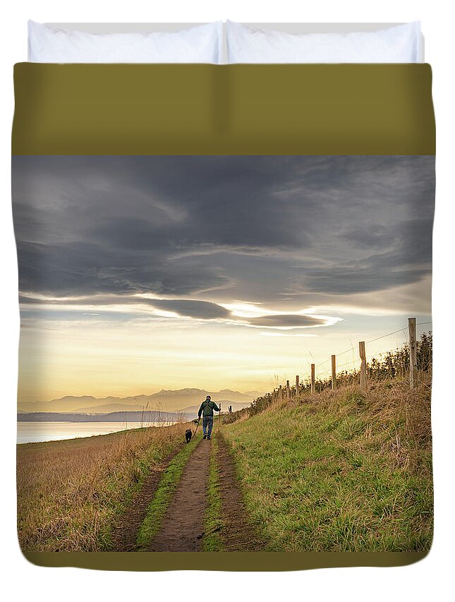 Walk Duvet Cover featuring the photograph A Walk on Ebey's Landing by Gary Skiff