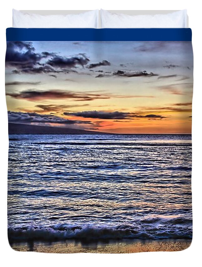 Sunset Duvet Cover featuring the photograph A Western Maui Sunset by DJ Florek