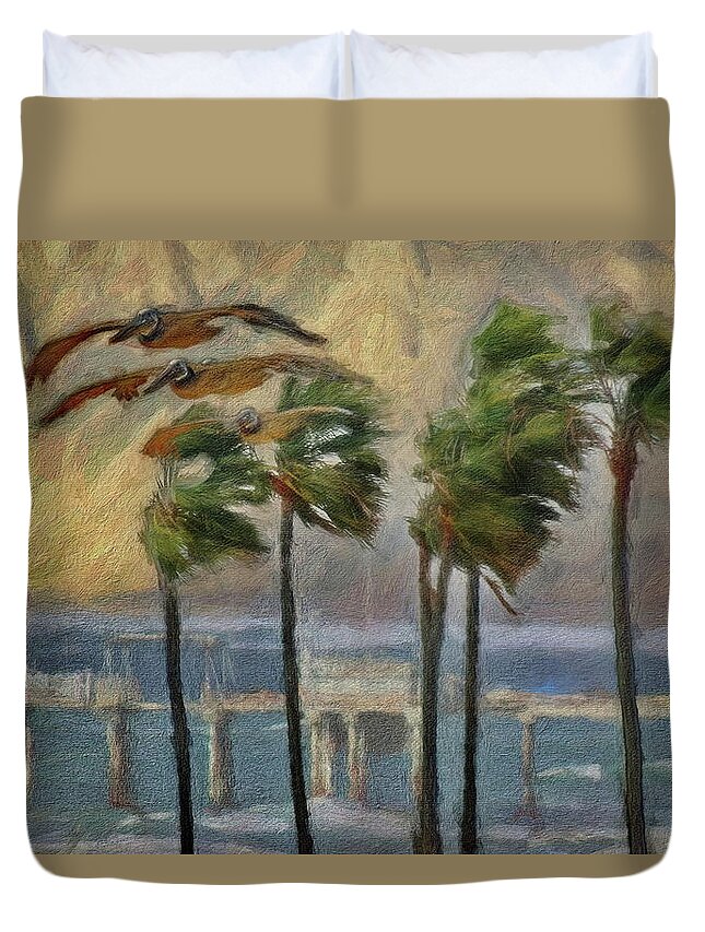 La Jolla Duvet Cover featuring the digital art A Windy Day at La Jolla Shores by Russ Harris