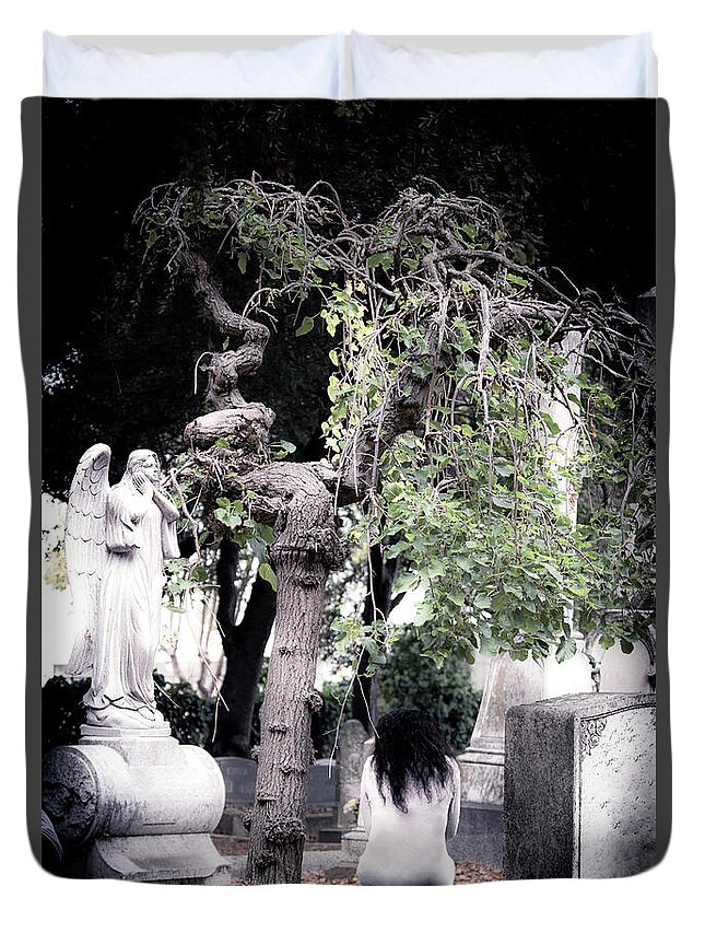 Grief Duvet Cover featuring the photograph A Woman's Grief by Vanessa Thomas