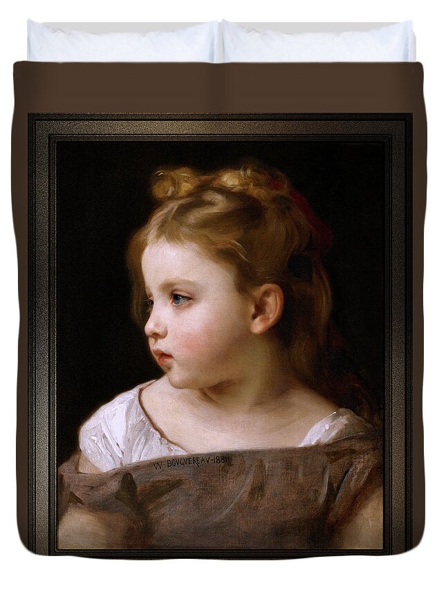 A Young Girl In Profile Duvet Cover featuring the painting A Young Girl In Profile by William-Adolphe Bouguereau by Rolando Burbon