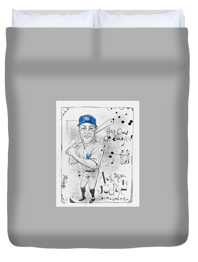  Duvet Cover featuring the drawing Aaron Judge by Phil Mckenney