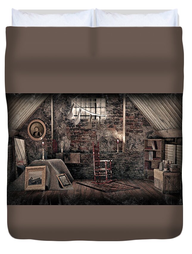 Abandoned Duvet Cover featuring the digital art Old wooden Attic by Rose Lewis