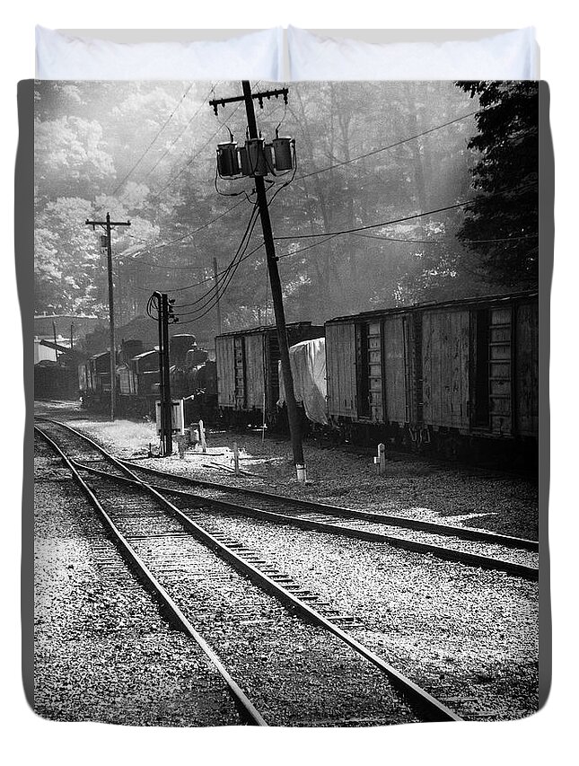 Black And White Duvet Cover featuring the photograph Abandoned Rails by Laurinda Bowling