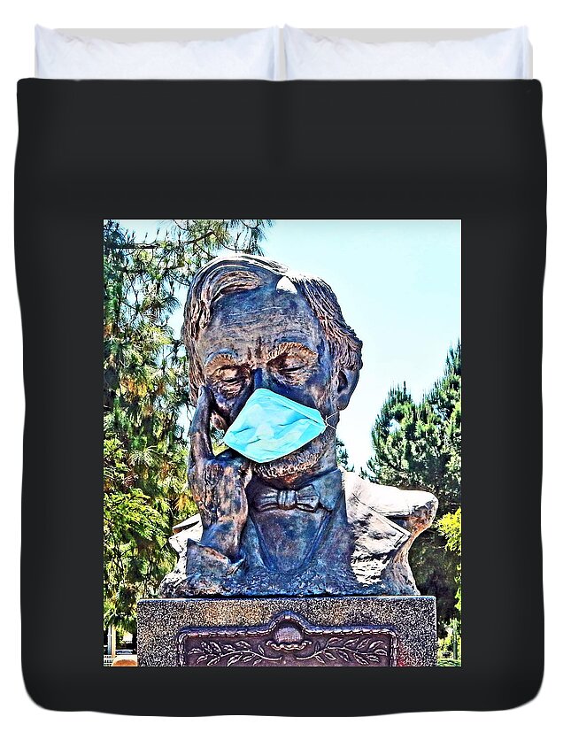 Abe Lincoln Duvet Cover featuring the photograph Abe Lincoln Wearing Face Mask by Andrew Lawrence