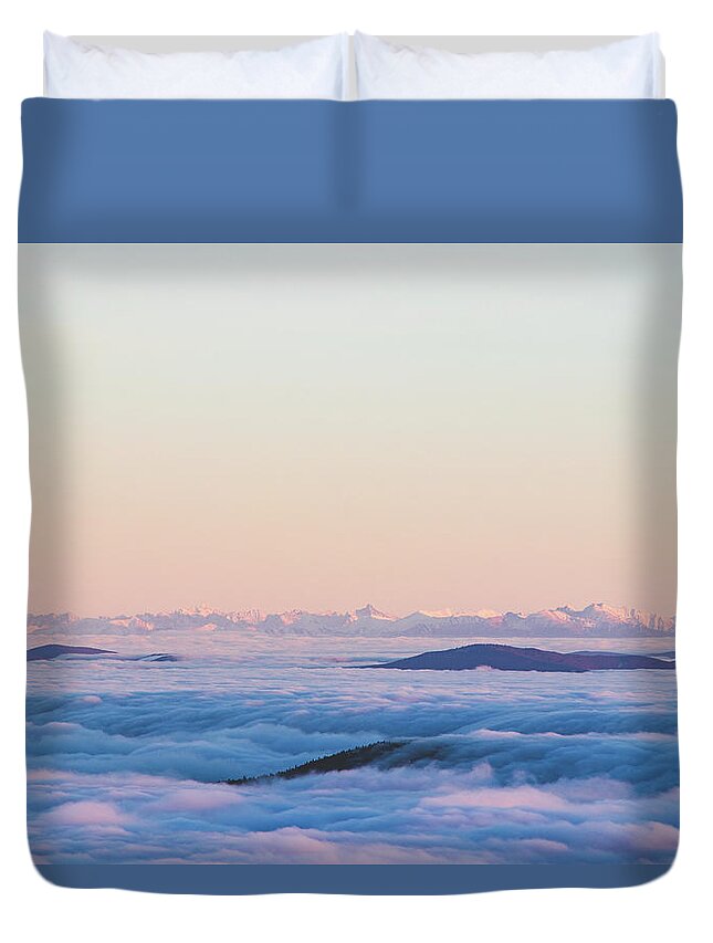 Transportation Duvet Cover featuring the photograph Above clouds and sunset - High Tatras, Slovakia by Vaclav Sonnek