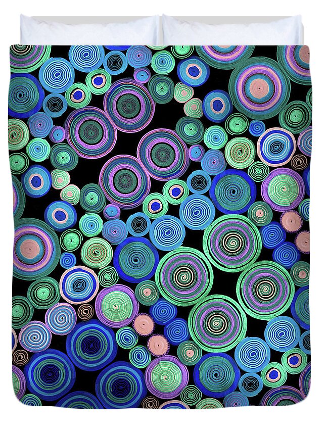 Abstract Duvet Cover featuring the photograph Abstract blue circles by Delphimages Photo Creations
