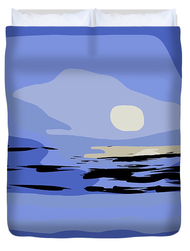 Abstract Duvet Cover featuring the digital art Abstract Coastal Moon Setting by Kirt Tisdale
